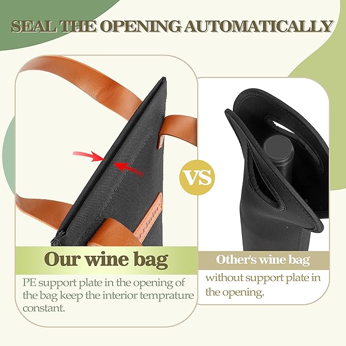 Tirrinia Single Wine Carrier Tote, Insulated Wine Cooler Bag for Travel, Picnic, & Wine Gifts – Thermal Padded Wine Bottle Holder Tote for Men & Women, Wine Gift for Wine Lovers,Black