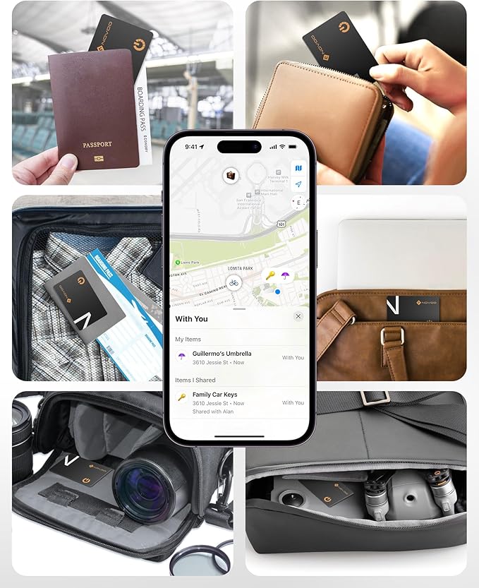 NOVOO Air Locator Tag (iOS Only) Wallet Tracker Card with Find My, Smart Card Bluetooth Tracker, 6 Years Battery, IP68 Waterproof, 1.6mm Keys Finder and Item Locator for Keys, Bags, Passport(2 Pack)