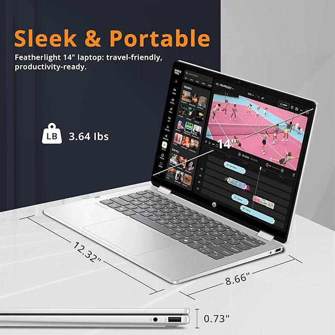 HP OmniBook 5 Flip 2-in-1 14" 2K Touchscreen Laptop, Intel 7 150U, 16GB LPDDR5, 2.16TB Storage(2TB SSD+160GB Docking Station Set), Intel Graphics, Backlit Keyboard, Wi-Fi 6E, Windows 11, Silver