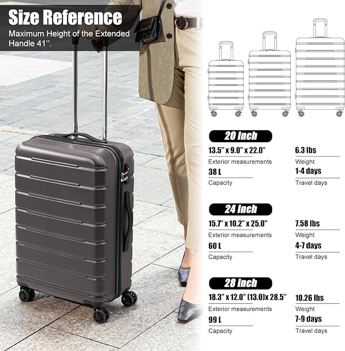 Coolife Luggage Suitcase Carry-on Spinner TSA Lock USB Port Expandable (only 28’’) Lightweight Hardside Luggage (Purple, S(20in_carry on))
