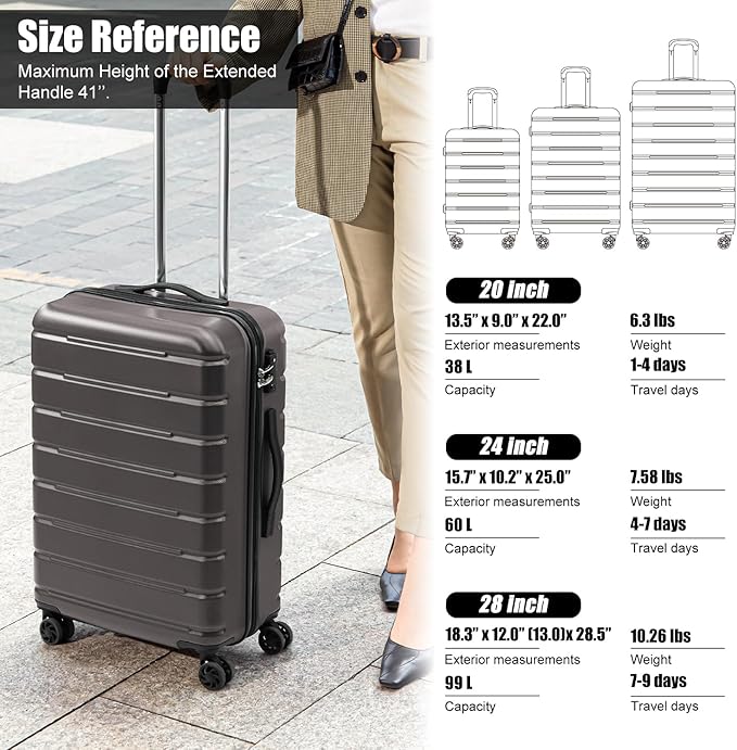 Coolife Luggage Suitcase Carry-on Spinner TSA Lock USB Port Expandable (only 28’’) Lightweight Hardside Luggage (Ice Blue, L(28in))