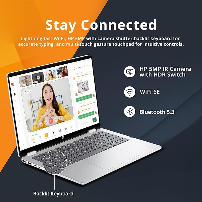HP OmniBook 5 Flip 2-in-1 14" 2K Touchscreen Laptop, Intel 7 150U, 16GB LPDDR5, 672GB Storage(512GB SSD+160GB Docking Station Set), Backlit Keyboard, 5MP IR Camera, Wi-Fi 6E, Windows 11 Pro, Silver