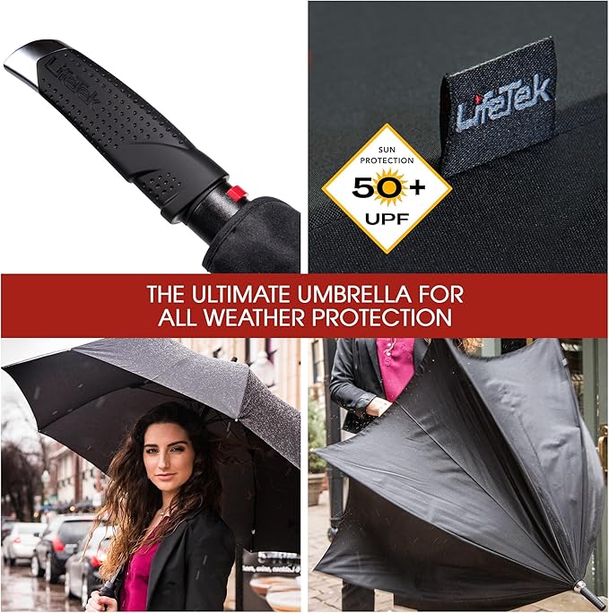 LifeTek Premium Travel Umbrella - Windproof & Compact for Men & Women, Automatic Open Close, Fits in Purse Laptop Bag or Backpack, Strong Frame for Heavy Rain & Sun UV Protection