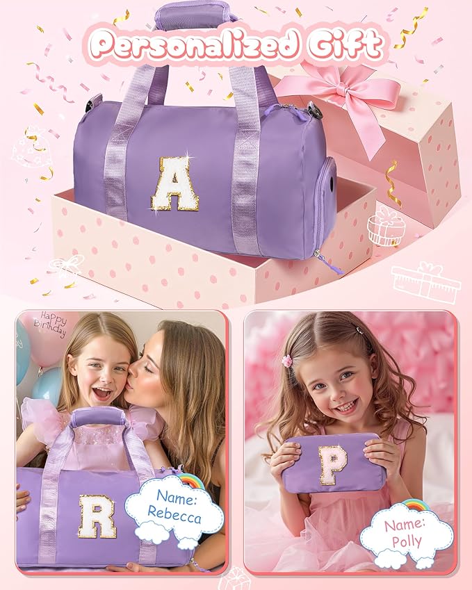 Graduation Gifts for Girls-Girl Gym Bag with Shoe Compartment, Kid Personalized Weekender Overnight Bags, Initial Travel Tote with Makeup Pouch, Gift Ideas for Niece Sister (Letter W)