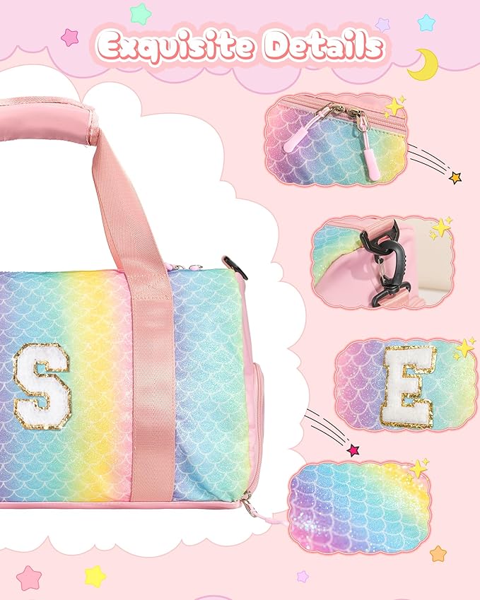Birthday Gift for Granddaughter-Girl Gym Bag with Shoe Compartment, Kid Personalized Weekender Overnight Bags, Initial Travel Tote with Makeup Pouch, Christmas Gifts for Girls (Letter Z)