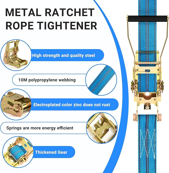 4Pack Heavy Duty Ratchet Straps, 2” 32Ft Ratchet Tie Down Strap, Tie Down Ratcheting with Double J Hook, 4000 LB Break Strength Cargo Straps Ratcheting for Moving Cargo, Lawn Equipment and Motorcycles