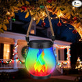 Halloween Solar Flame Lantern Hanging Outdoor Waterproof Purple - 2 Pack Flame Lanterns with Dual Charging Modes of Solar & USB for Garden or Yard Halloween Decorations (Multicolor - 1 Pack)
