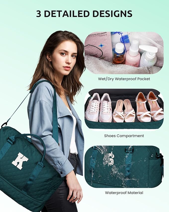 Gifts for Women-Initial Kids Duffel Bags with Shoe Compartment, Women Weekender Bag, Monogram Overnight Bag for Women, Letter Travel Bag with Makeup Bag Bride Gifts Birthday Gift (Letter I)