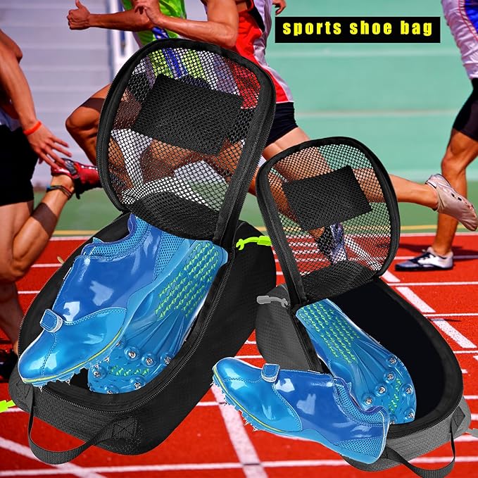 Shoe Bag Golf Travel Soccer Gym Sport with Side Accessory Outside Pocket for Socks Shoe Pouch Portable Large Shoe Storage Bag for Packing Zippered (Black Grey)