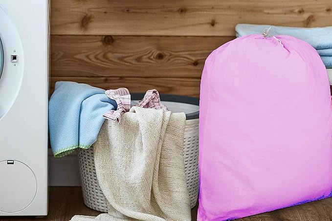 Urban Villa Laundry Bag Canvas|Dirty Clothes Travel Laundry Bag|Machine Washable|Reusable College Hostel Hamper Liner Bag Garments Delicates Drawstring Closure 1 Pack Pink Color|Size 28X36 Inches
