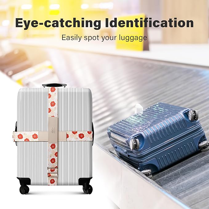 Luggage Straps for Suitcases, Adjustable Luggage Elastic Belt, Travel Essentials for Airport,Station, Vibrant Designs, Scarlet Blossom