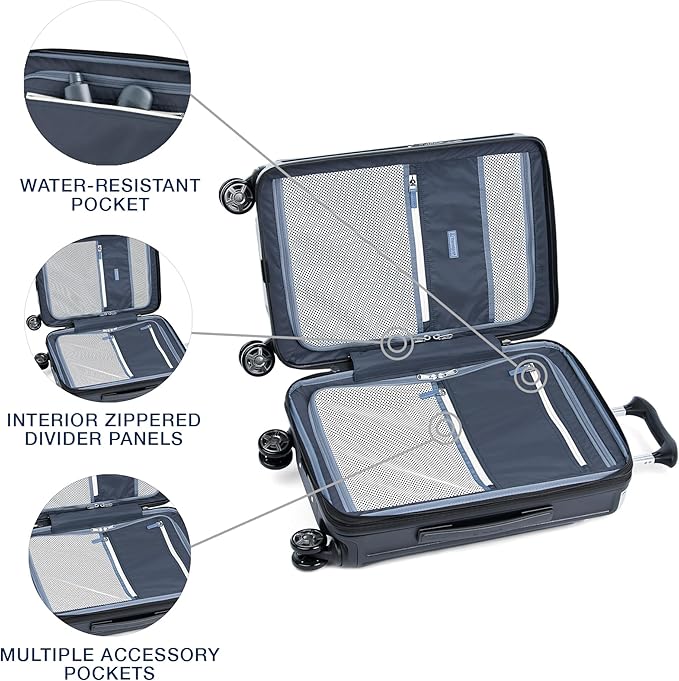 Travelpro Platinum Elite Hardside Expandable Carry on Luggage, 8 Wheel Spinner, TSA Lock, Hard Shell Polycarbonate Suitcase, Shadow Black, Compact Carry on Laptop Pocket 20-Inch
