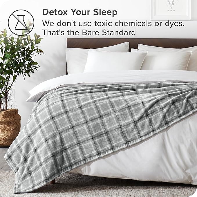 Bare Home Textured Fleece Blanket - Throw/Travel - Ultra-Soft Lightweight for Bed, Sofa, and Couch - Luxury Microplush - Cozy Warm Blanket (Throw/Travel, Tartan Plaid)