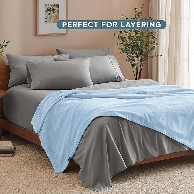 Bare Home Fleece Blanket - Throw Extra Long - Ultra-Soft Lightweight for Bed, Sofa, and Couch - Luxury Microplush - Cozy Warm Blanket (Throw XL, Light Blue)