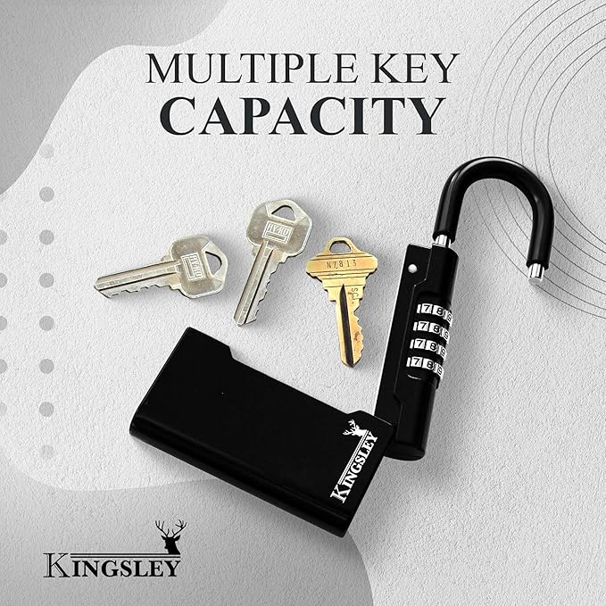 Kingsley Guard-a-Key Black Realtor's Lockbox Portable Resettable Hanging Key Safe Combination Lock Box for House Keys, Realtors, Vacation Rentals, Black