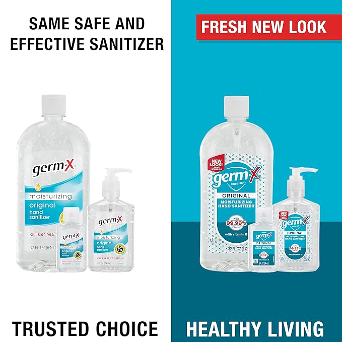 Germ-X Original Hand Sanitizer, Back to School Supplies, Non-Drying Moisturizing Gel with Vitamin E, Instant and No Rinse Formula, Large Family-Size Flip Top Bottle, 32 Fl Oz (Pack of 4)