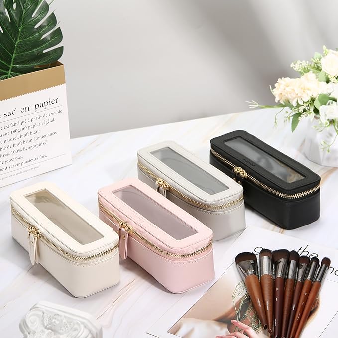 Aveniee Clear Makeup Brush Bag, Slim Brush Holder Cosmetic Case, Small Travel Toiletry Bag for Women, Thin Make up Bags with Zippers, Cute Travel Essentials Srorage Bag.Grey