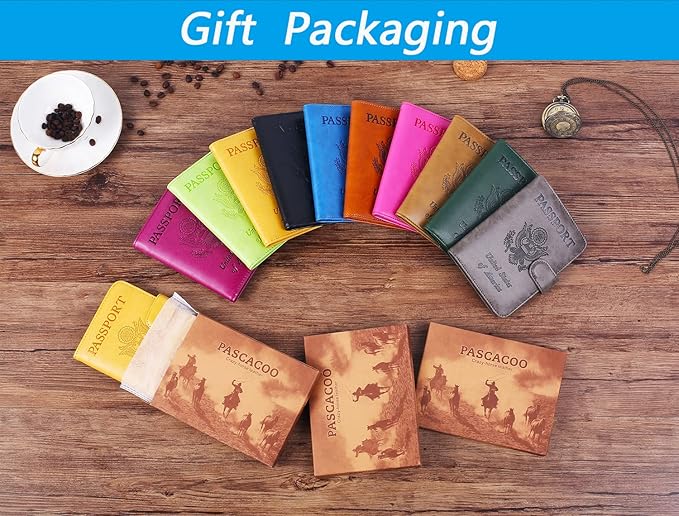Passport Holder Cover Wallet RFID Blocking Leather Card Case Travel Accessories for Women Men (Grey)