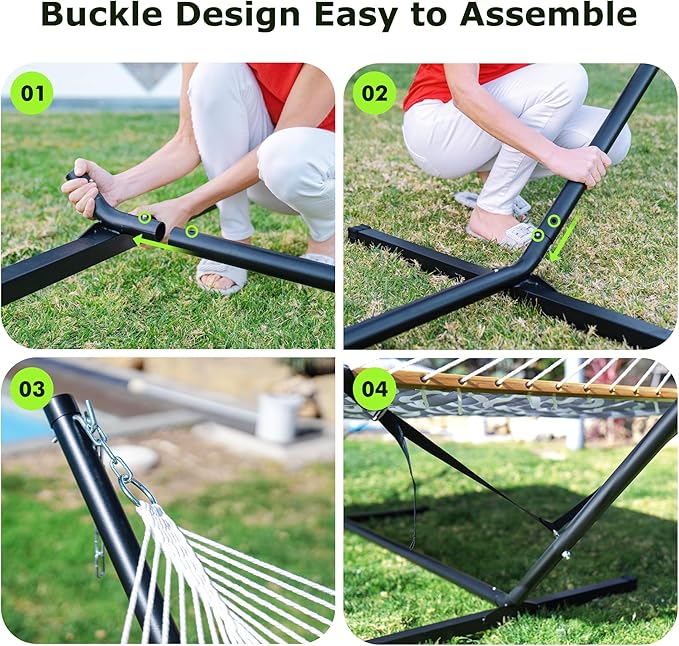 Double Hammock with Stand for Outdoor, Heavy Duty Portable Hammock with Adjustable Steel Stand for Patio, Garden, Beach, Backyard - Includes Carrying Bag,Round Gray