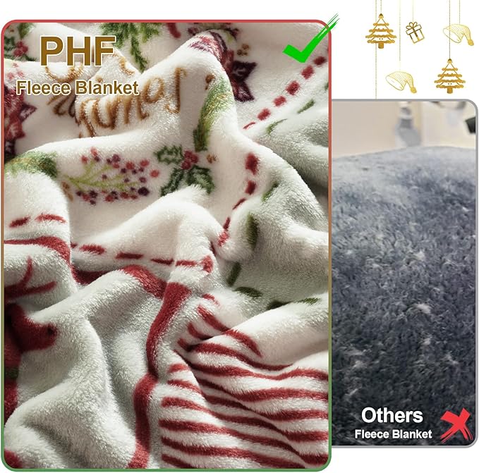 PHF Printed Fleece Blanket King Size, No Shed No Pilling Ultra Soft Plush Cozy Xmas Prints Theme Home Décor Flannel Blanket for Bed, Sofa, Couch and Gift, 108" x 90", Rindeer