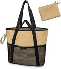 Beach Bag with Zipper - 8 Pockets Sandproof Beach Tote Bag for Women,Foldable Lightweight Family Swim Bag Vacation