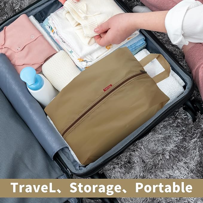 6pcs Portable Shoe Organizer, Travel Pouches with Zipper, Golf Shoe Bags, Clothes Bags, Soccer Cleats Bag Shoe Pouch for Gym, Waterproof, Odor-Resistant (Khaki)