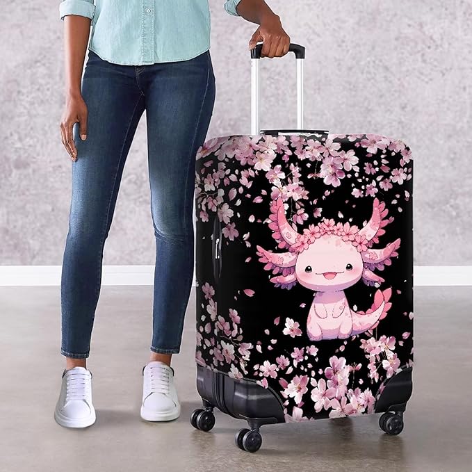 Cute Floral Axolotl Luggage Cover Travel Suitcase Protector Cover Zipper Closer for 22-25inch