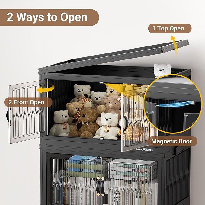 BROVIEW 500Qt Stackable Storage Bins with Lid, Extra Large Closet Organizer Collapsible Drawer Boxes with Wheels, Folding Plastic Cabinet Containers for Home Kitchen Room Organization, 5Pack Black
