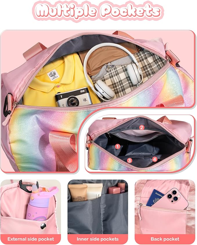 Cute Preppy Gifts for Girls-Girl Gym Bag with Shoe Compartment, Kid Personalized Weekender Overnight Bags, Initial Travel Tote with Makeup Pouch, Chenille Gift for Teen (Letter D)