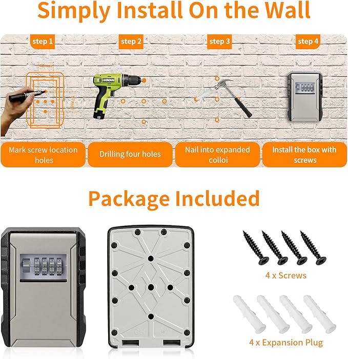 UPGRADE Extra Large Capacity Key Lock Box, Weatherproof Wall Mount Key Box for Car Keys, Fob, House Keys, Key Safe Security Storage Lock Box for Indoor, Outdoor, Garage, Garden, Store (2 Pack, Grey)