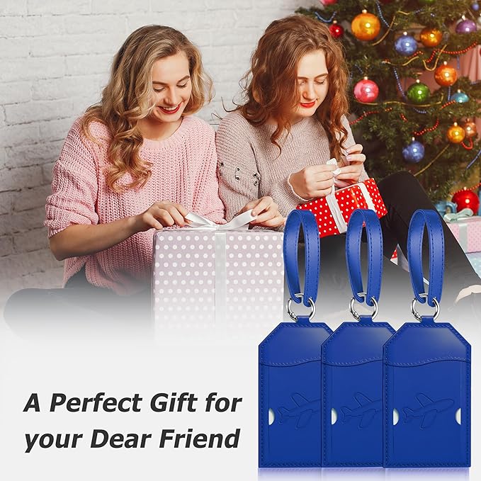 Mayski Luggage Tags for Suitcases 3 Pack Suitcase Bag Tags, TSA Approved, Metal Buckle, Bag Tags with Name ID Card Travel Essentials, Blue Airplane