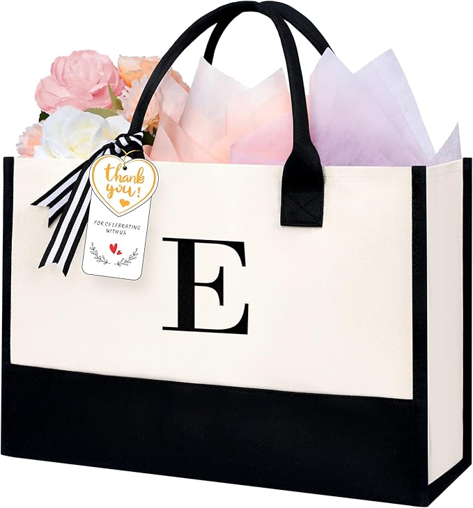 BAGAIL Initial Tote Bag, Personalized Birthday Gifts for Women, Teacher, Friends, Mom, Wedding, Monogrammed Beach Bag