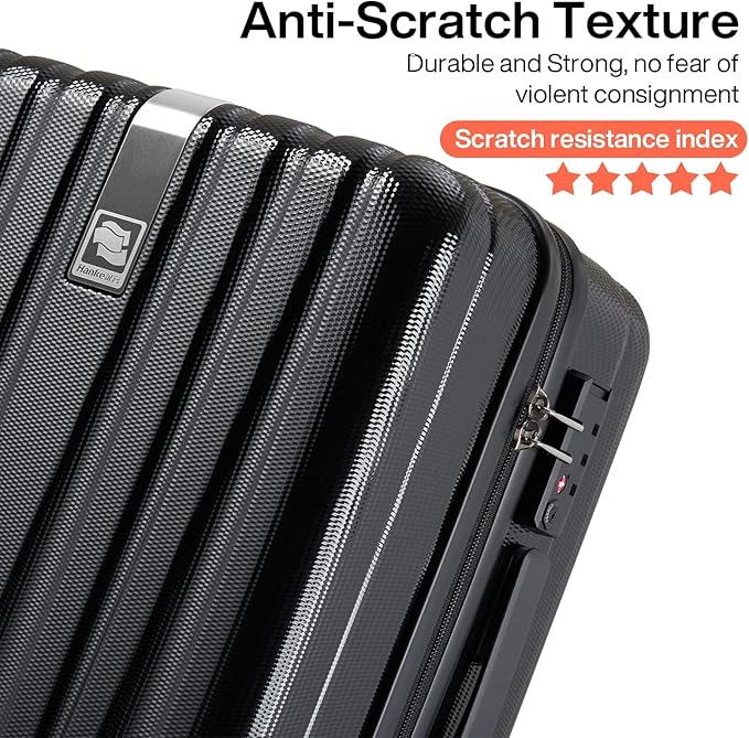 Hanke Luggage Sets 3 piece Carry On Luggage with Wheels PC Hard Shell Suitcases Lightweight Checked Travel Luggage Large Travel Suitcase Woman Men 20/24/29 Inch(Jet Black)