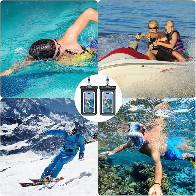 2 Pack Floating Waterproof Phone Pouch, Up to 8.3" IP68 Cellphone Dry Bag Compatible for iPhone 16 15 14 13 Pro Max Samsung Galaxy, Essential for Beach Cruise Ship (Blue*2)