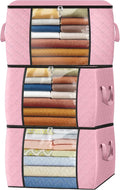Fab totes 24 Gallons Clothes Storage, Foldable Thick Fabric Blanket Storage Bags, Containers for Organizing Bedroom, Closet, Clothing, Comforter, Organization with Handle (3 Pack,Pink)