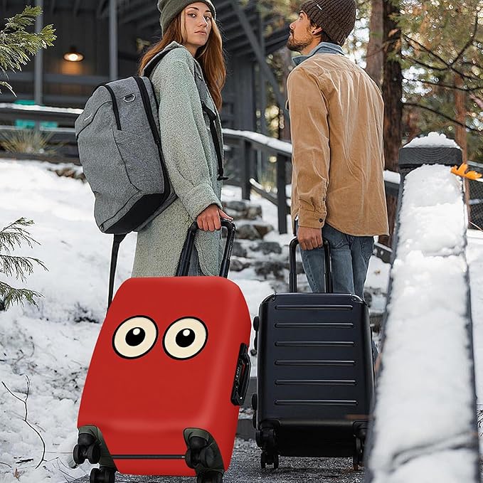 ANNA QUEEN Funny Cartoon Eyes Luggage Cover, Red Suitcase Protector with Cute Big Eyes Design, Travel Suitcase Cover for 20-22 Inch Luggage, Stretchable & Washable Spandex Travel Accessories