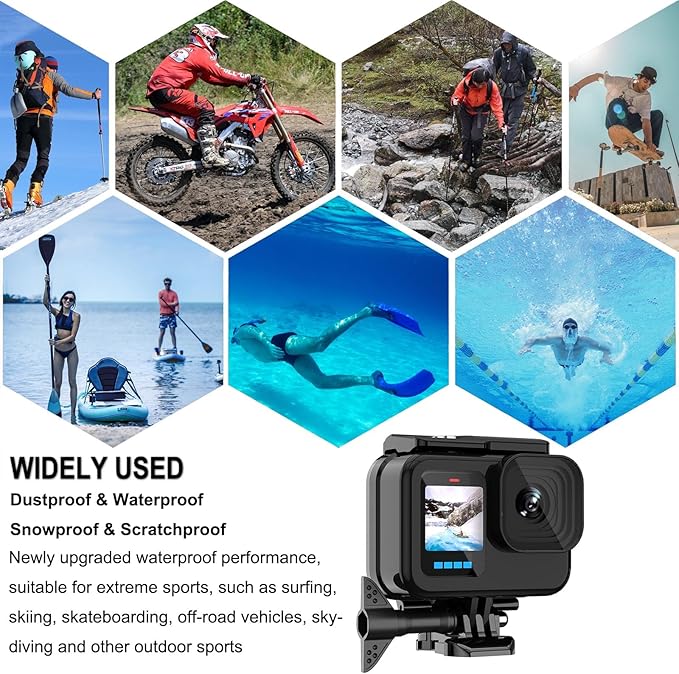 Compatible for Go Pro Hero 13 12 11 10 9 Black Waterproof Housing Case 60M/196FT Protective Underwater Diving Case Shell with Cameras Handle Mount Accessories Kit