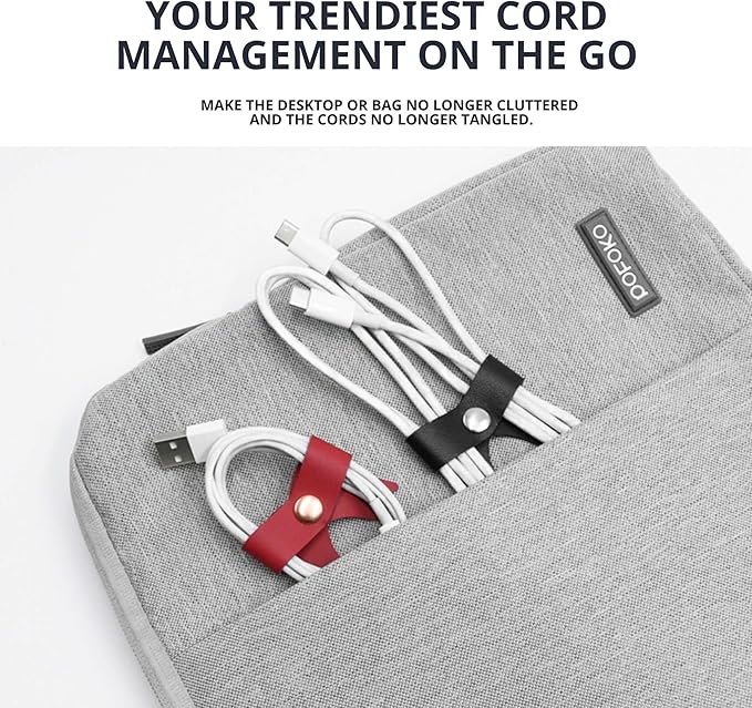 SenseAGE 5 Pack Cord Organizer, Bow Cord Keeper, Cable Organizer USB Holder, Leather Cable Management, Cable Straps, Earphone Winder, Storage Straps for Electronics, Earbuds, Small, Mint