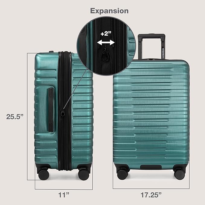U.S. Traveler Boren Polycarbonate Hardside Rugged Travel Suitcase Luggage with 8 Spinner Wheels, Aluminum Handle, Teal, 3-Piece Set, USB Port in Carry-On