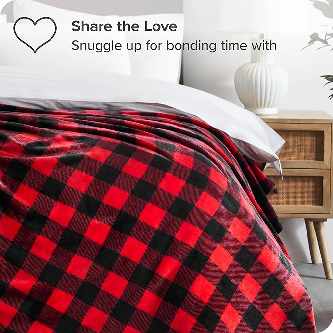 Bare Home Fleece Blanket - King Size - Ultra-Soft Lightweight for Bed, Sofa, and Couch - Luxury Microplush - Cozy Warm Blanket (King, Buffalo Plaid - Red/Black)