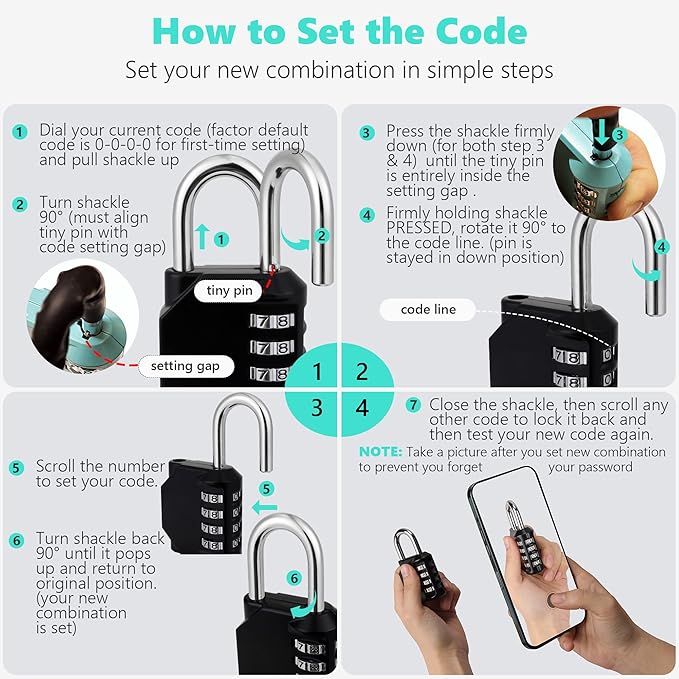 CL21AS 2.6 Inch Long Shackle Combination Lock, 4 Digit Combination Padlock Set Your own Combination for Gym Locker Lock, School, Gates, Doors, Toolbox, Hasps and Storage (Aqua Sky (L) *1)