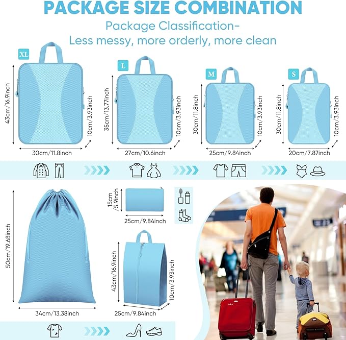 8 Set Compression Packing Cubes for Travel, Packing Cubes Compression Travel Accessories Expandable Packing Organizers for Carry on Luggage Suitcase (Gray)