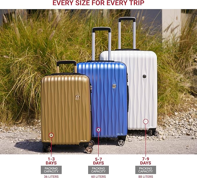 SwissGear 7272 Energie Expandable Hardside Luggage with Spinner Wheels and TSA Lock, Light Gold, 3-Piece Set (19/24/27)
