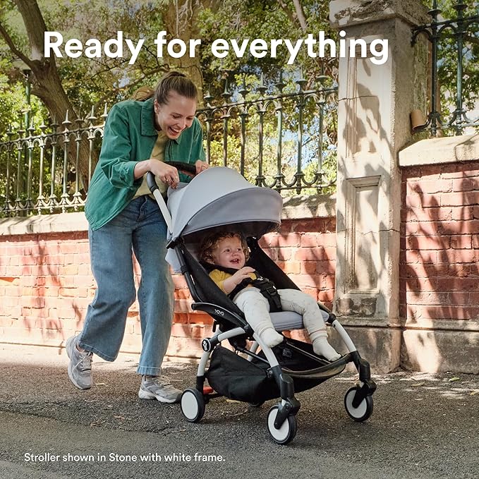 Stokke YOYO3 Stroller from 6 Months - Includes Black Frame/Air France Blue Seat Cushion + Canopy - Folds in & Out in a Flash - Light & Compact - Carry-On Compatible