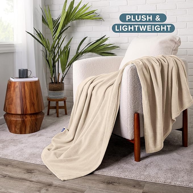 Bare Home Polar Fleece Blanket - Extra Long- Sand - Warm & Cozy - Premium Fleece - Throw for Bed, Sofa, Camping, Travel and Cold Nights - Lightweight Blanket (Twin/Twin XL, Sand)