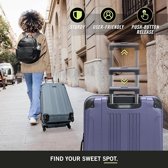 Kenneth Cole REACTION Out of Bounds Lightweight Hardshell 4-Wheel Spinner Luggage, Smokey Purple, 24-Inch Checked