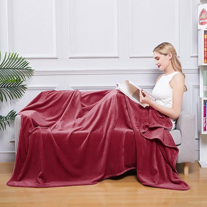Surii Home Luxury Microfiber Flannel Blanket, Super Soft, Warm, Cozy, Fluffy, and Breathable, Perfect Throws for Bed, Couch, Sofa, for All Season Use. 350GSM Queen Size 90x90 Inches(Burgundy)