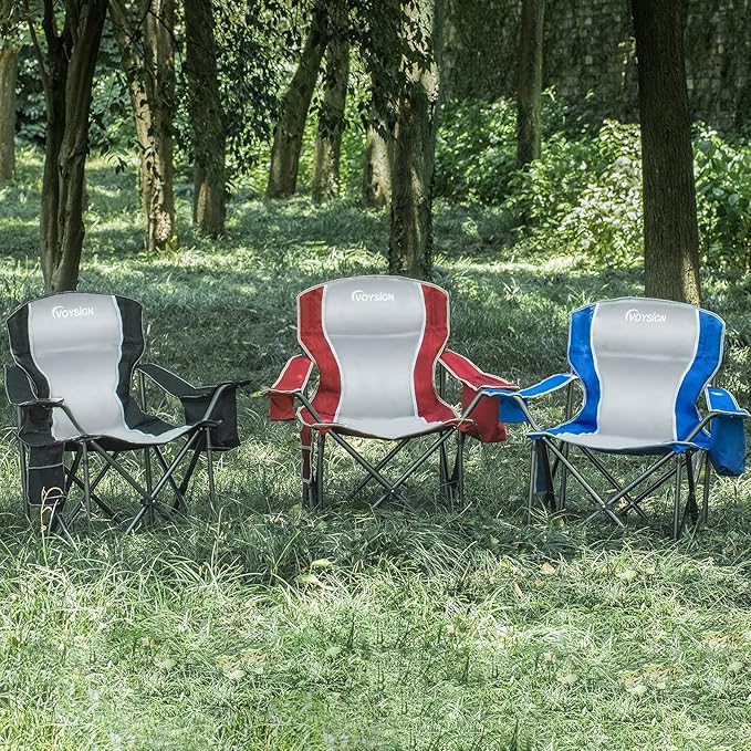 Padded Camping Chairs for Adults, Oversized Folding Outdoor Chairs, Weight Capacity 475lbs, with Cooler Bag, Cup Holder, Storage Pocket Carry Bag (Black - 2 Pack)