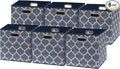 SIMPLE HOUSEWARE 11-Inch Collapsible Fabric Cube Storage Bin with Handles, Printed Design, 6 Pack, Steel Blue