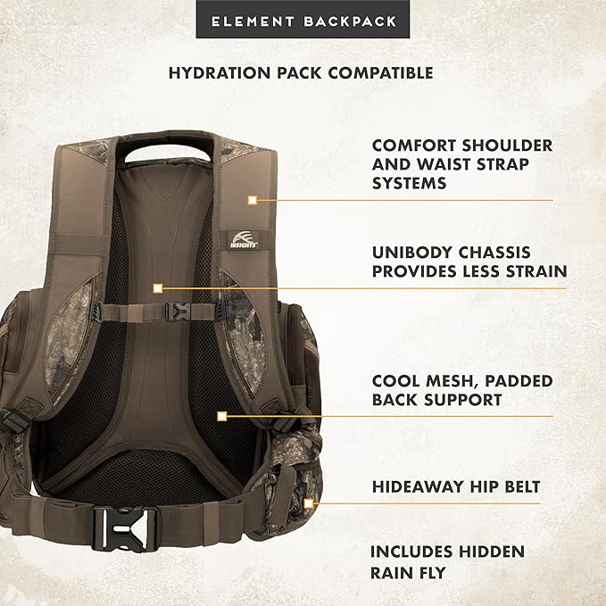 Insights Hunting by frogg toggs - The Element, Heavy Duty 1,831 Cubic Inch Hiking Fishing Camping Hunting Backpack, Realtree Timber